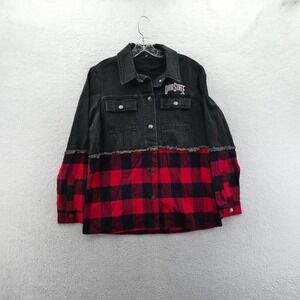 G-III Her Jacket Womens Medium Ohio State Buckeyes Black Red Plaid Denim